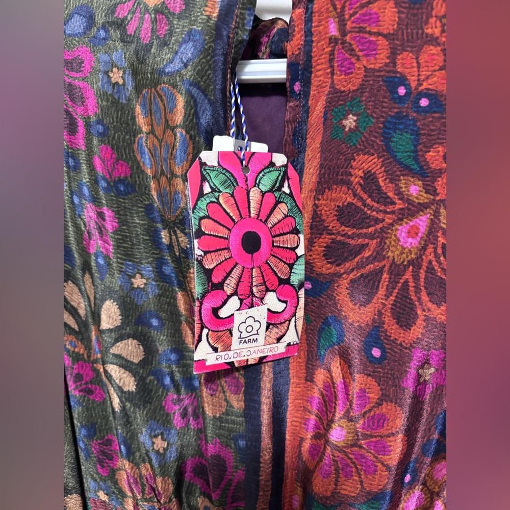 NWT STUNNING Farm Rio x Anthropologie Dress side zipper pockets crochet trim - Picture 11 of 16